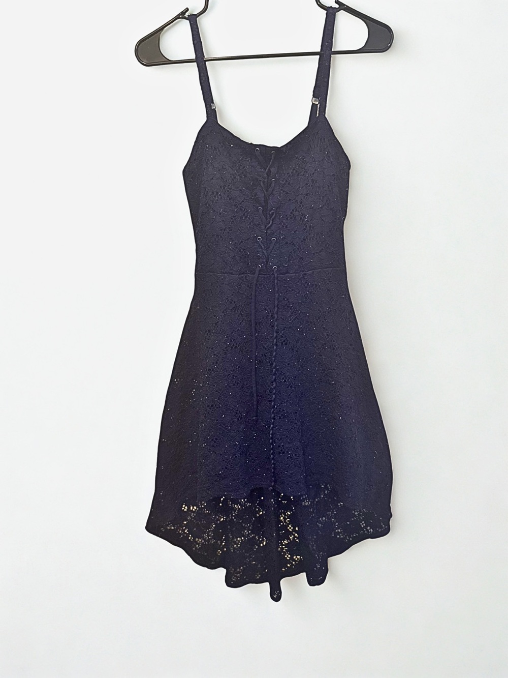 Navy Lace Corset Mini Dress | Adjustable Tie Front | Flowy Skater Fit | S